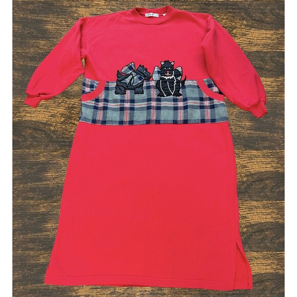 Vintage Nightgown Womens 8 Scottish Terrier Dog Pups Red Embroidery Erika Taylor - Picture 2 of 16